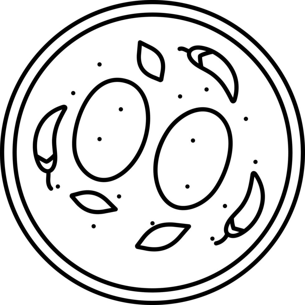 Top View Pulissery Pot Black Thin Line Art Icon. vector