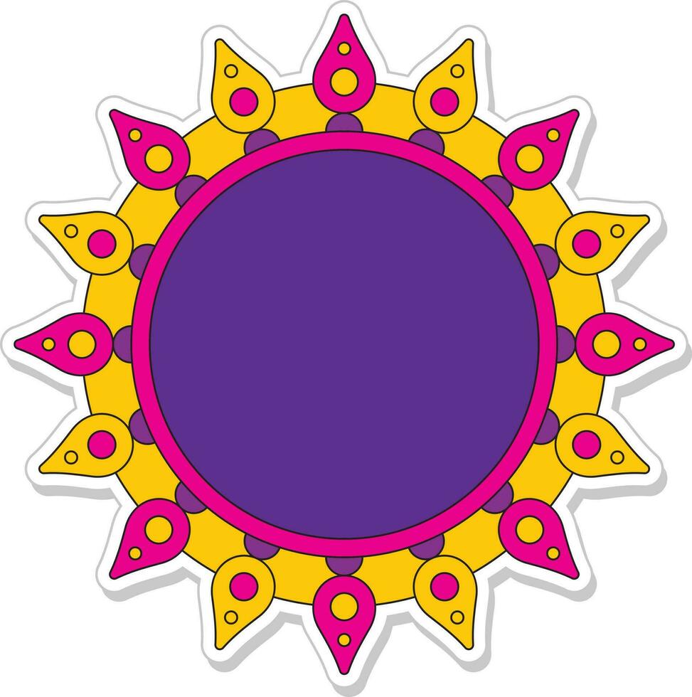 Sticker Style Empty Mandala Frame On White Background. vector