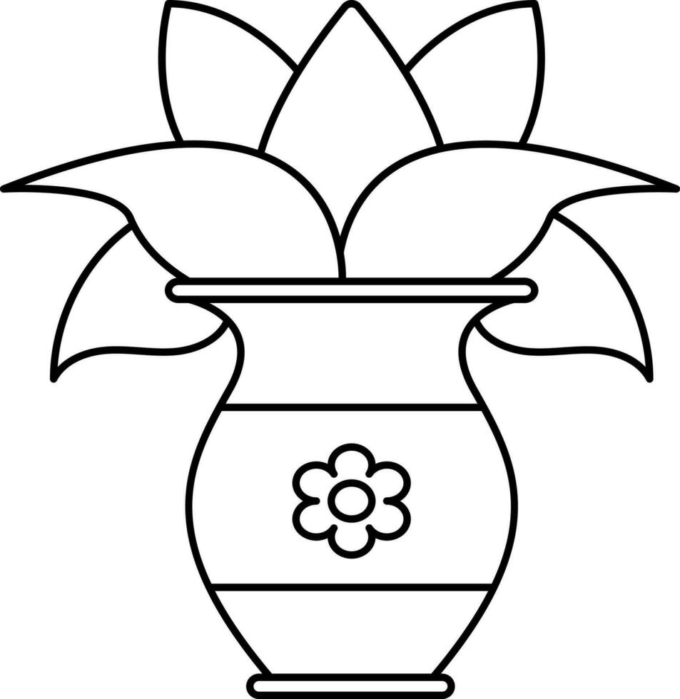 Isolated Traditional Worship Pot Or Kalash Icon In Thin Line Art. vector