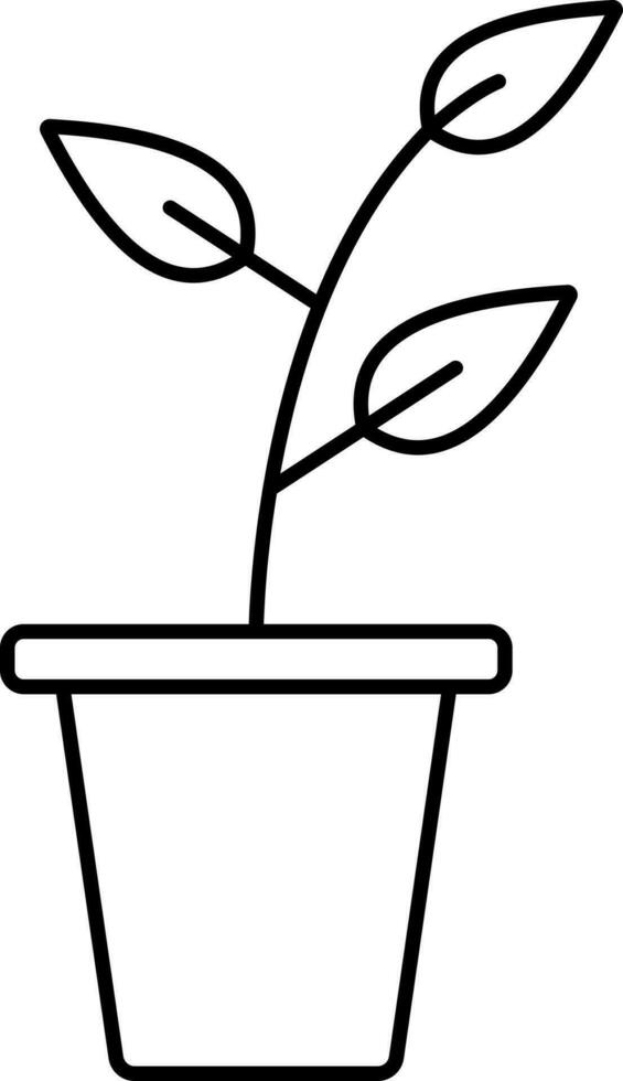 Linear Style Potted Plant Icon In Line Art. vector