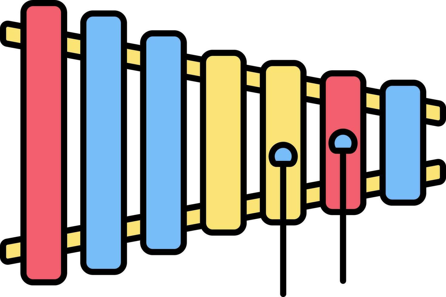 Colorful Xylophone With Stick Flat Icon. vector