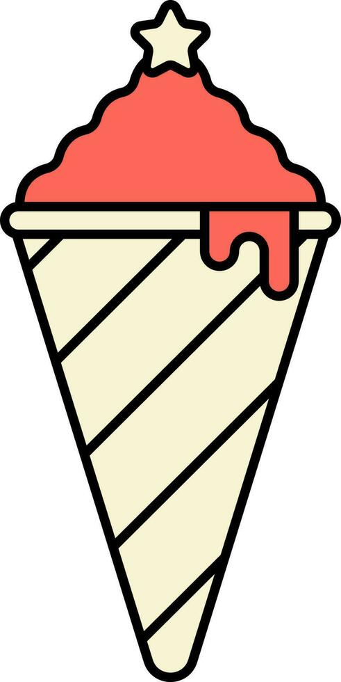 Star On Ice Cream Cone Icon In Yellow And Red Color. vector