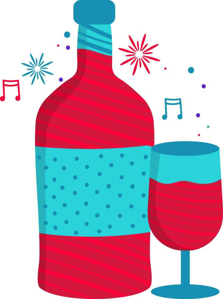 Red And Turquoise Champagne Bottle Flat Icon. vector