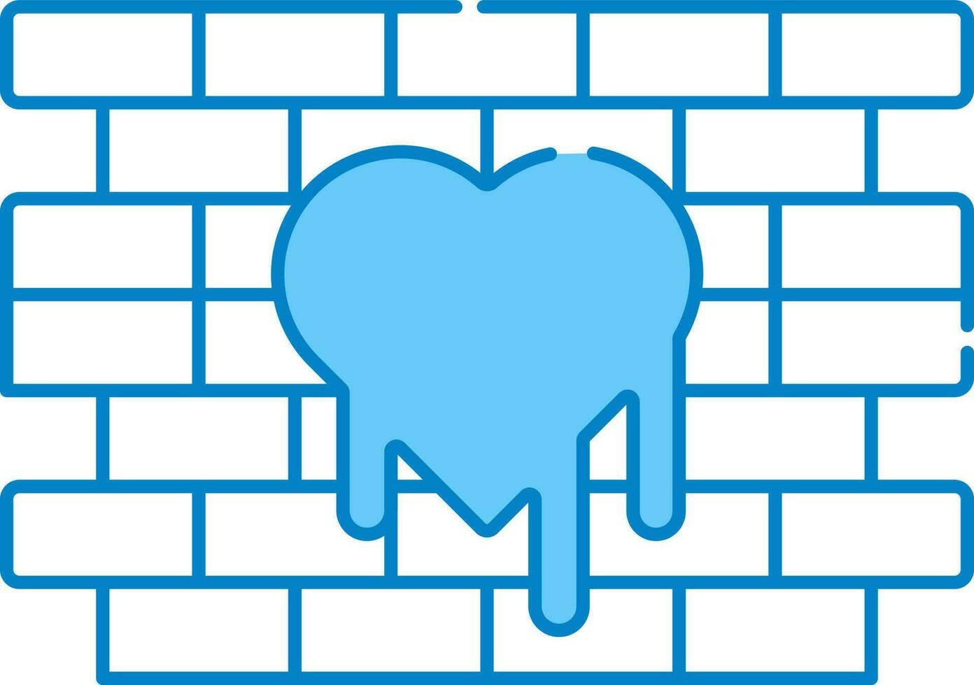 Dripping Heart Shape Brick Wall Blue And White Icon. vector