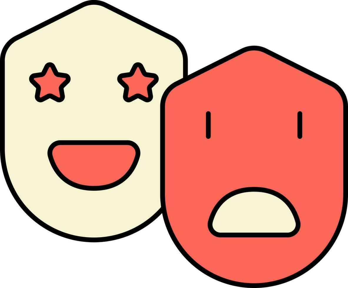 Yellow And Red Tragedy Mask Flat Icon. vector