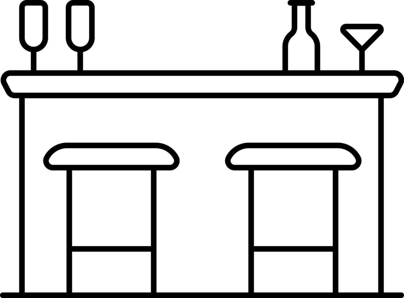 Illustration Of Bar Counter With Stools Icon In Line Art. vector