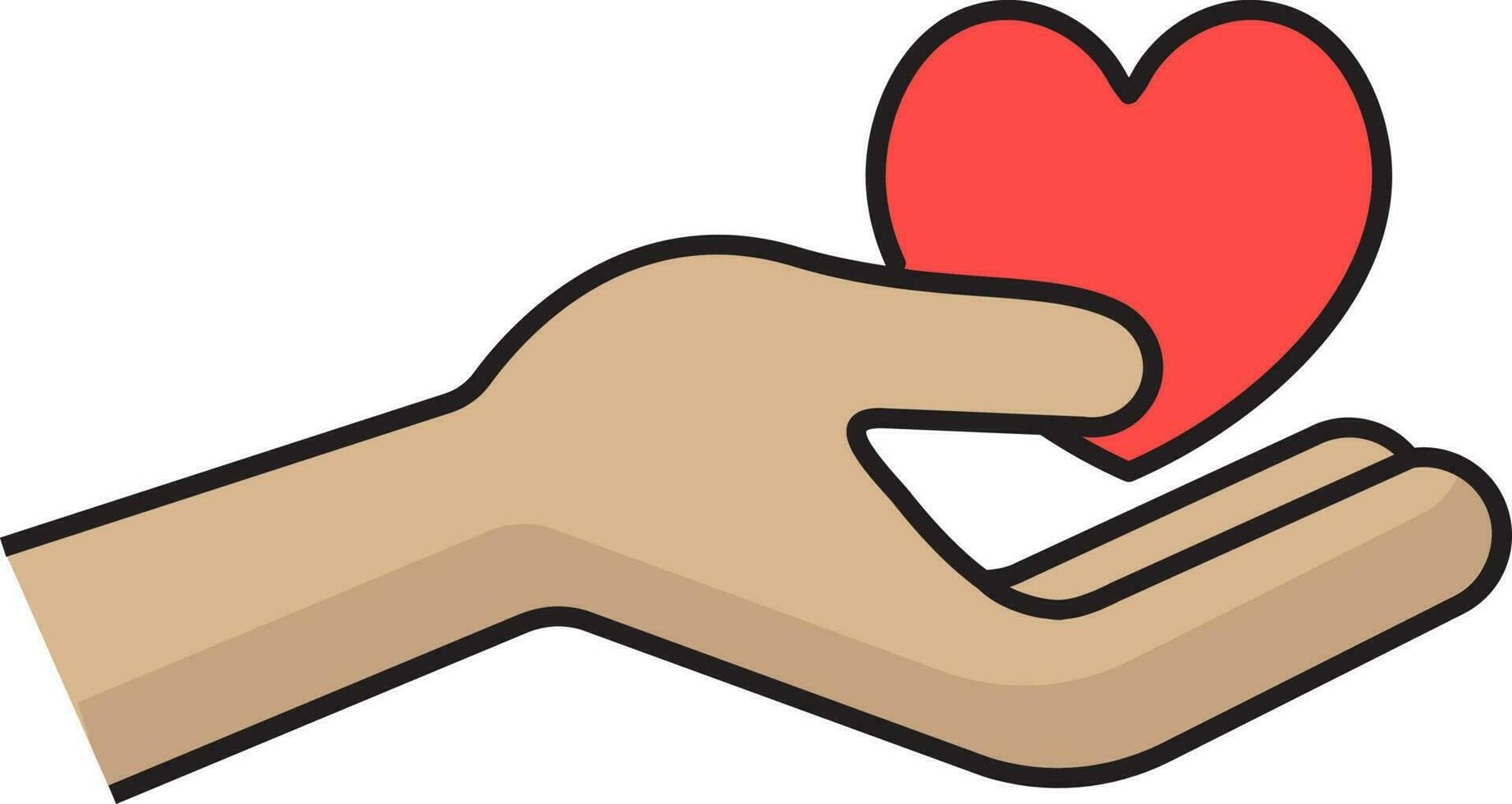 Heart Holding Hand Icon In Brown And Red Color. vector