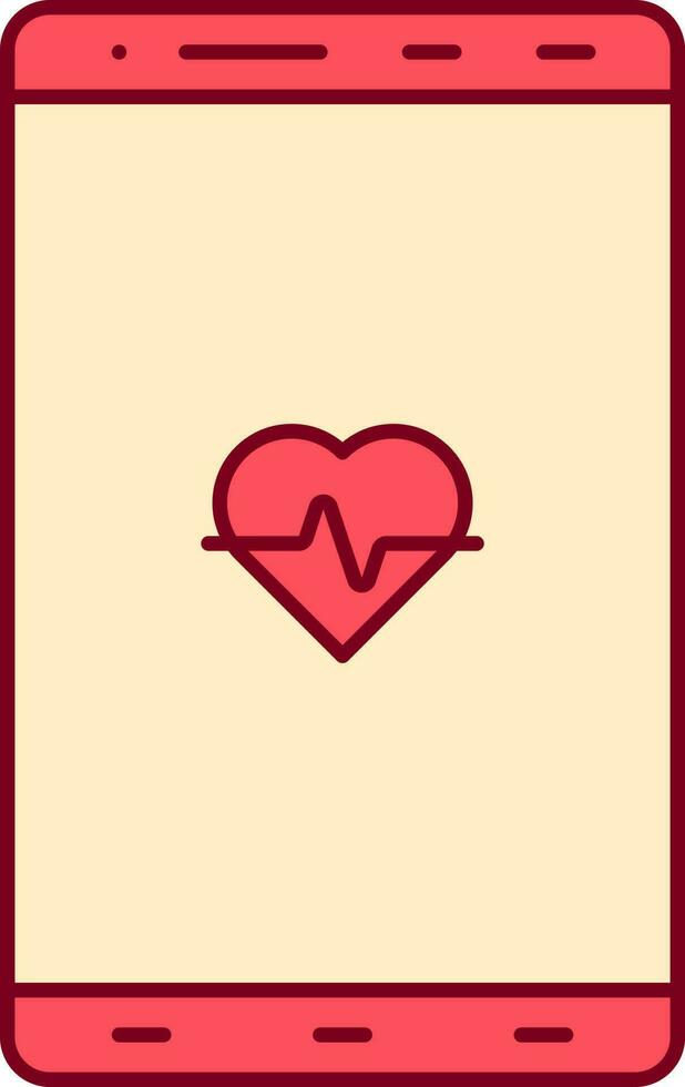 Heartbeat Symbol In Smartphone Screen Yellow And Red Icon. vector