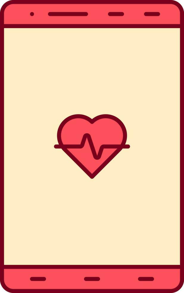 Heartbeat Symbol In Smartphone Screen Yellow And Red Icon. vector