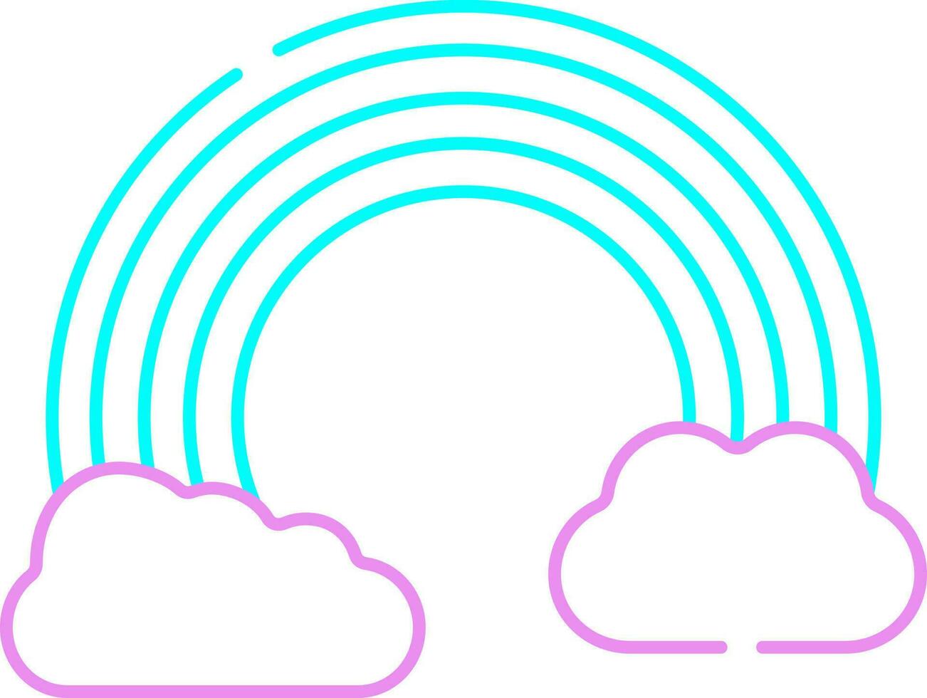 Turquoise And Pink Linear Style Rainbow With Clouds Icon. vector