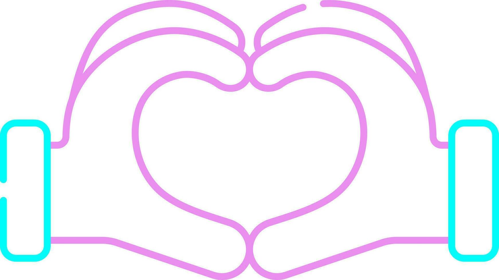 Heart Shape Hand Pink And Turquoise Line Art Icon. vector