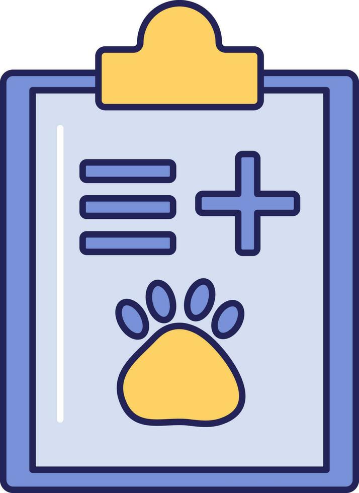 veterinario documento papel con portapapeles icono en azul y amarillo color. vector