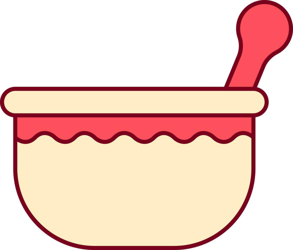 Flat Style Mortar And Pestle Yellow And Red Icon. vector