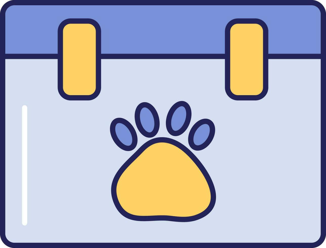 Paw Symbol Calendar Yellow And Blue Icon In Flat Style. vector
