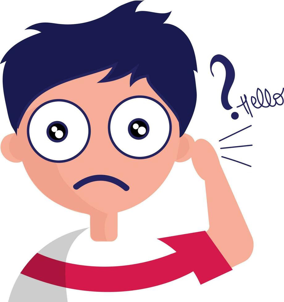 Vector Illustration Of Boy Hearing Problem Cartoon.