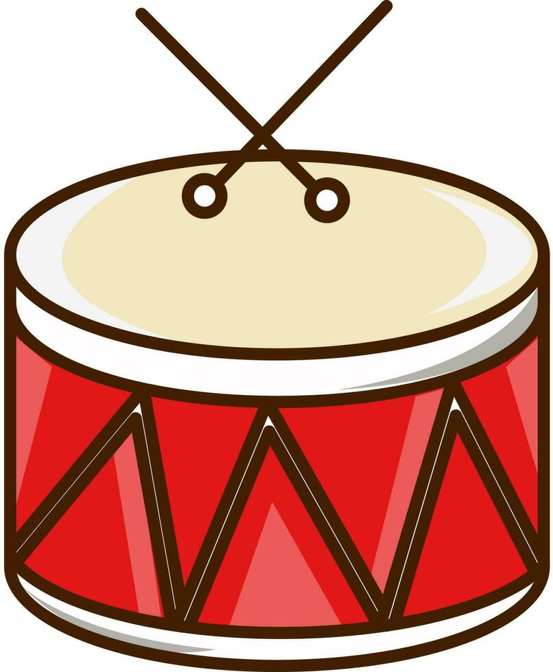 Red Snare Drum With Cross Sticks Icon In Flat Style. vector