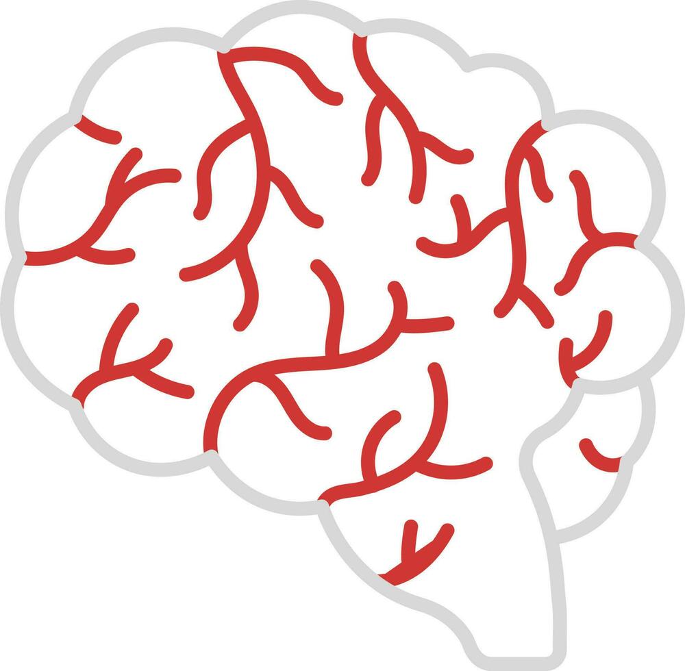 Linear Style Brain Anatomy Red And Grey Icon. vector