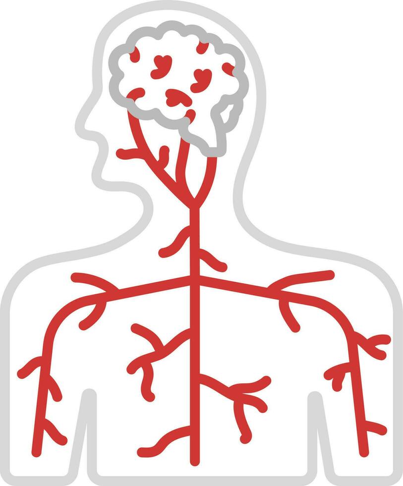 Grey And Red Blood Circulation System In Human Body Stroke Icon. vector