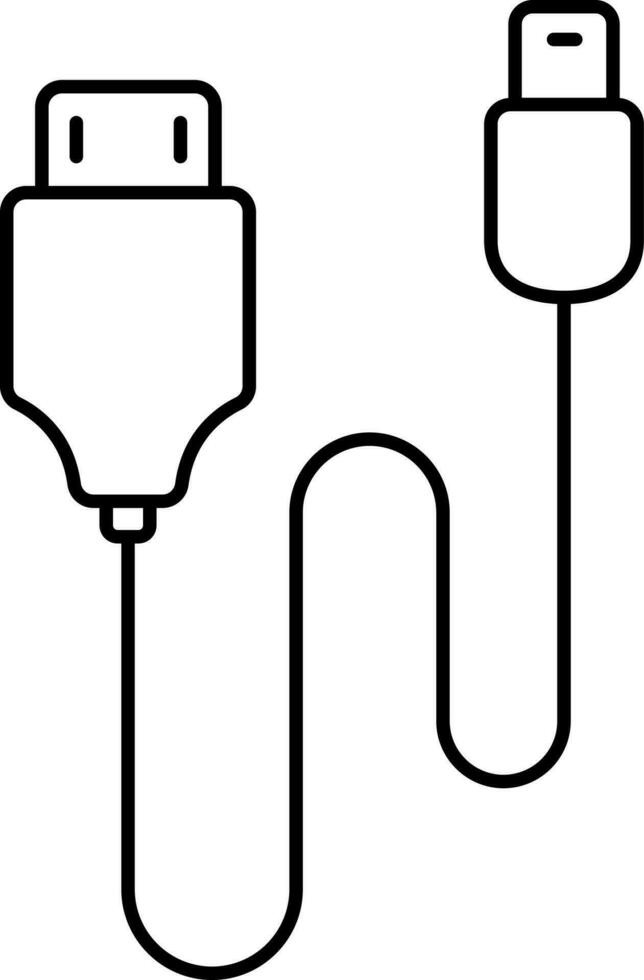 Isolated USB Cord Icon In Black Line Art. vector