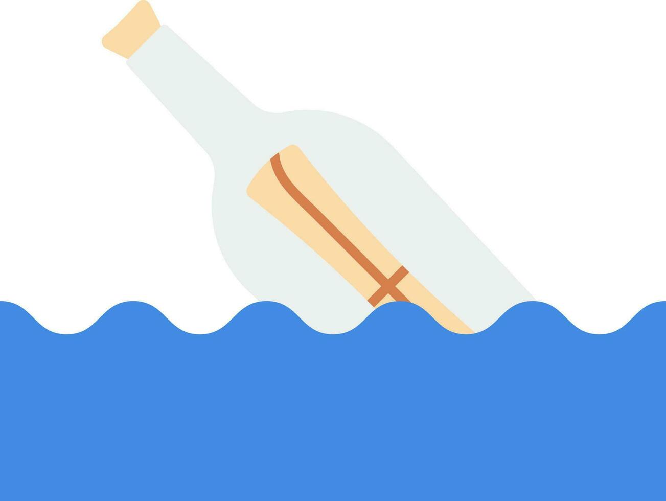 mensaje botella flotante en agua marrón y azul icono. vector