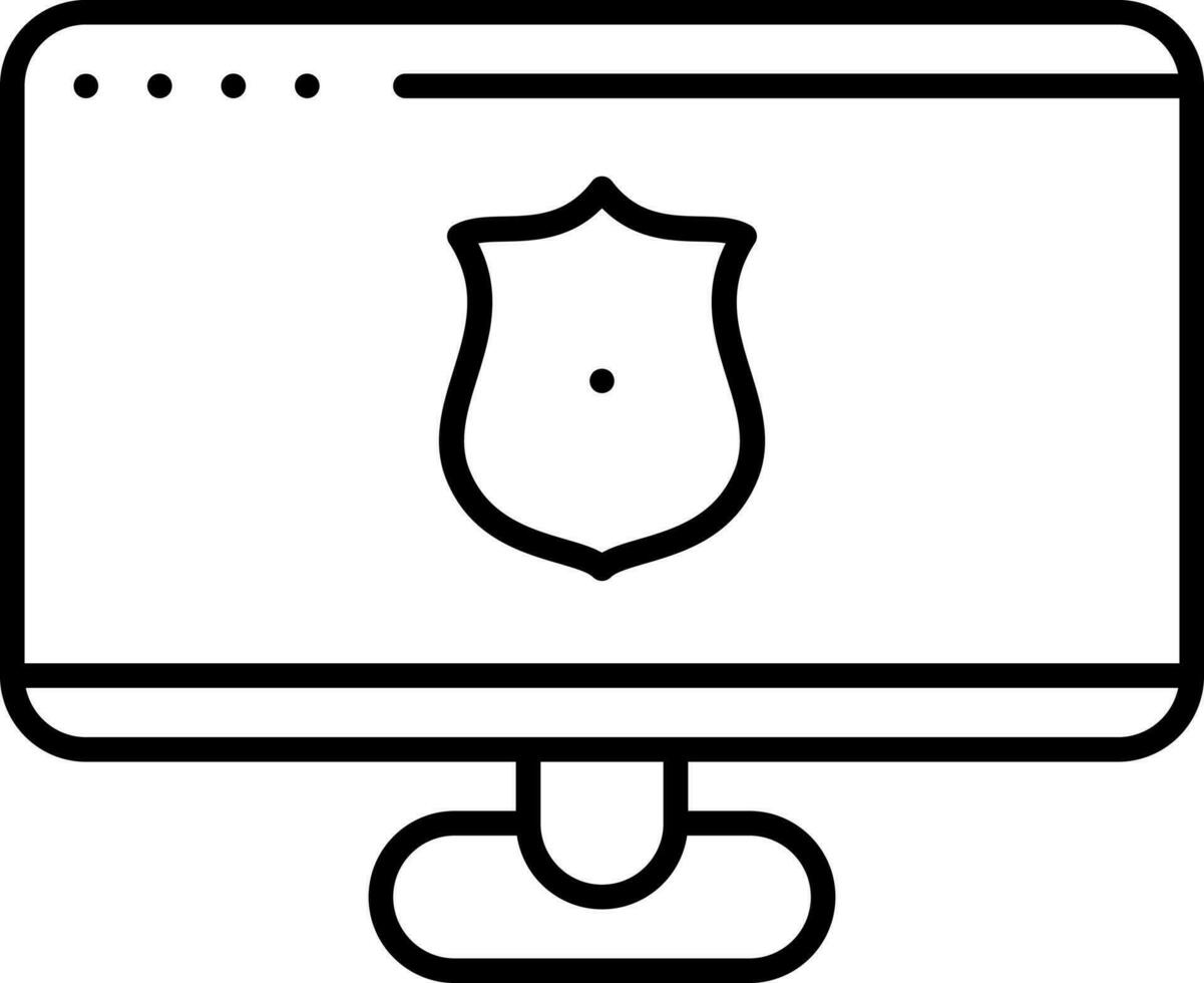 Shield In Desktop Screen For Website Security Line Art Icon. vector