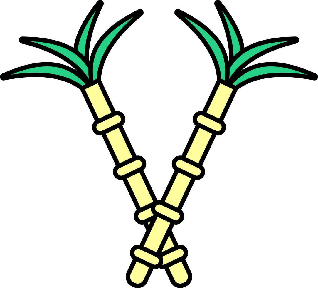 Flat Style Sugarcane Green And Yellow Color. vector