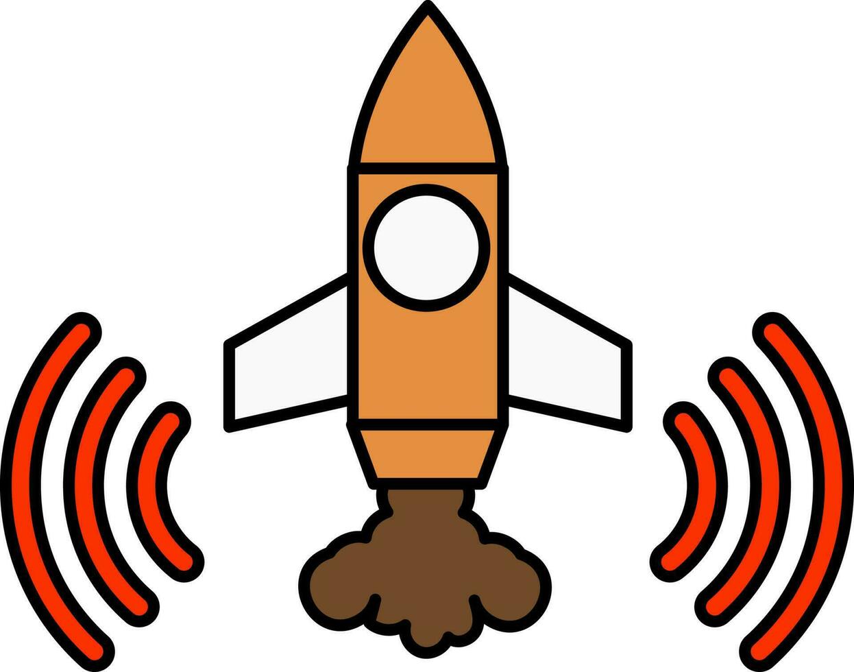 Rocket Launch With Rays And Smoke Colorful Icon. vector