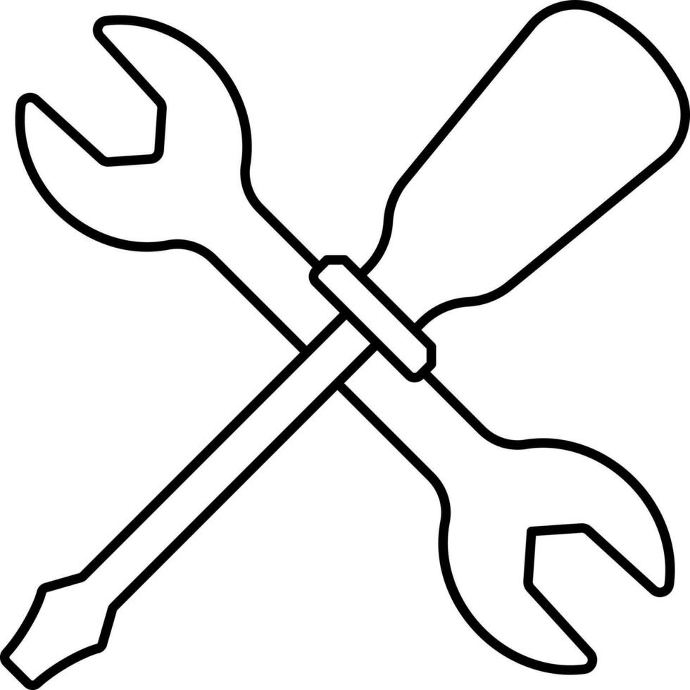 Wrench And Screwdriver Icon In Line Art. vector