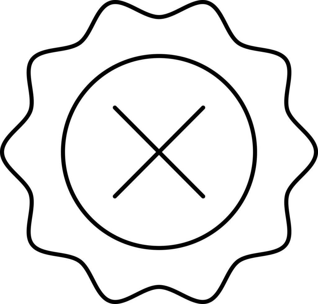 Cross Mark With Seal Icon In Black Line Art. vector