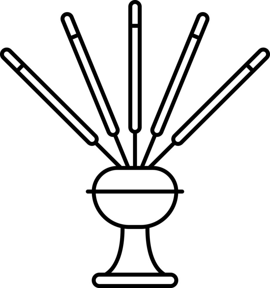 Black Thin Line Art Of Incense Stick Pot Icon. vector