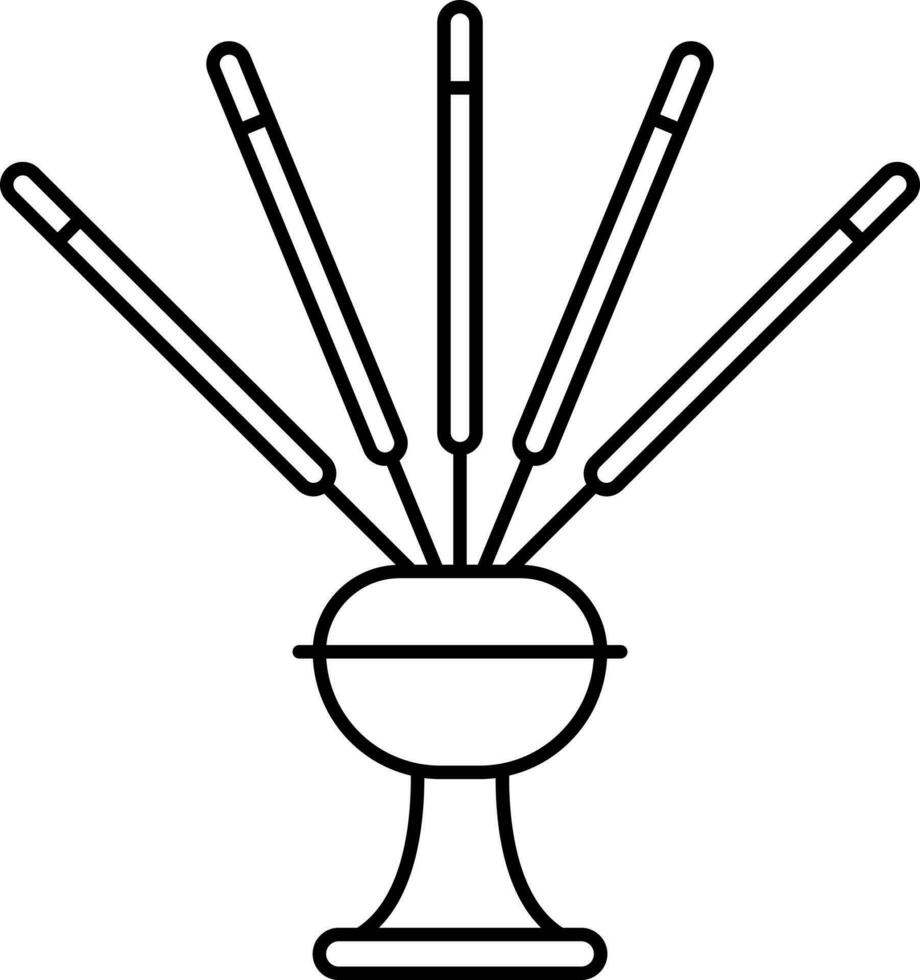 Black Thin Line Art Of Incense Stick Pot Icon. vector