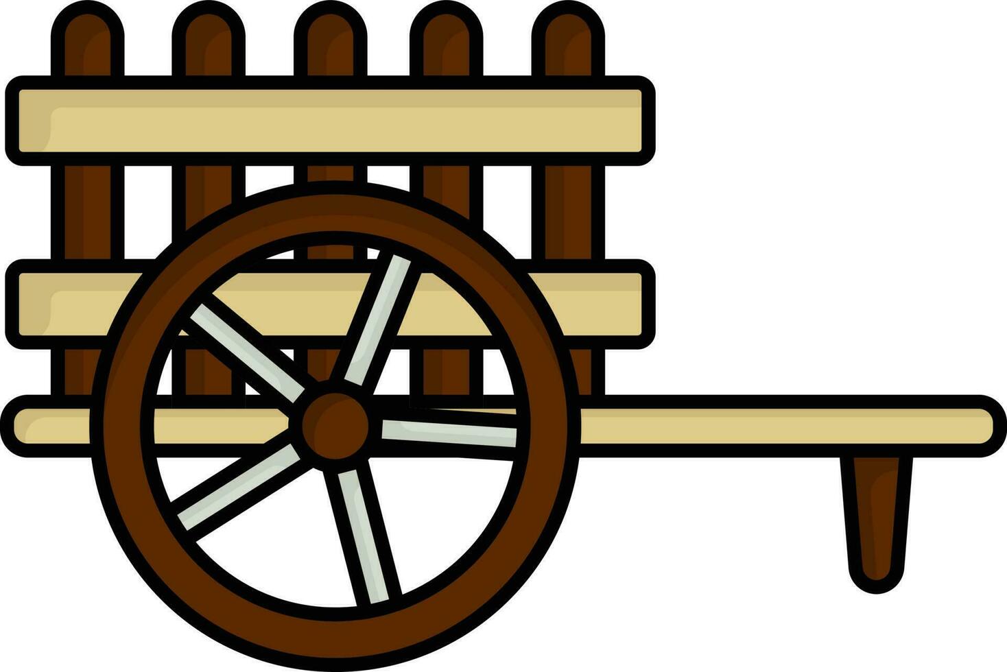 Flat Wooden Cart Icon In Yellow And Brown Color. vector