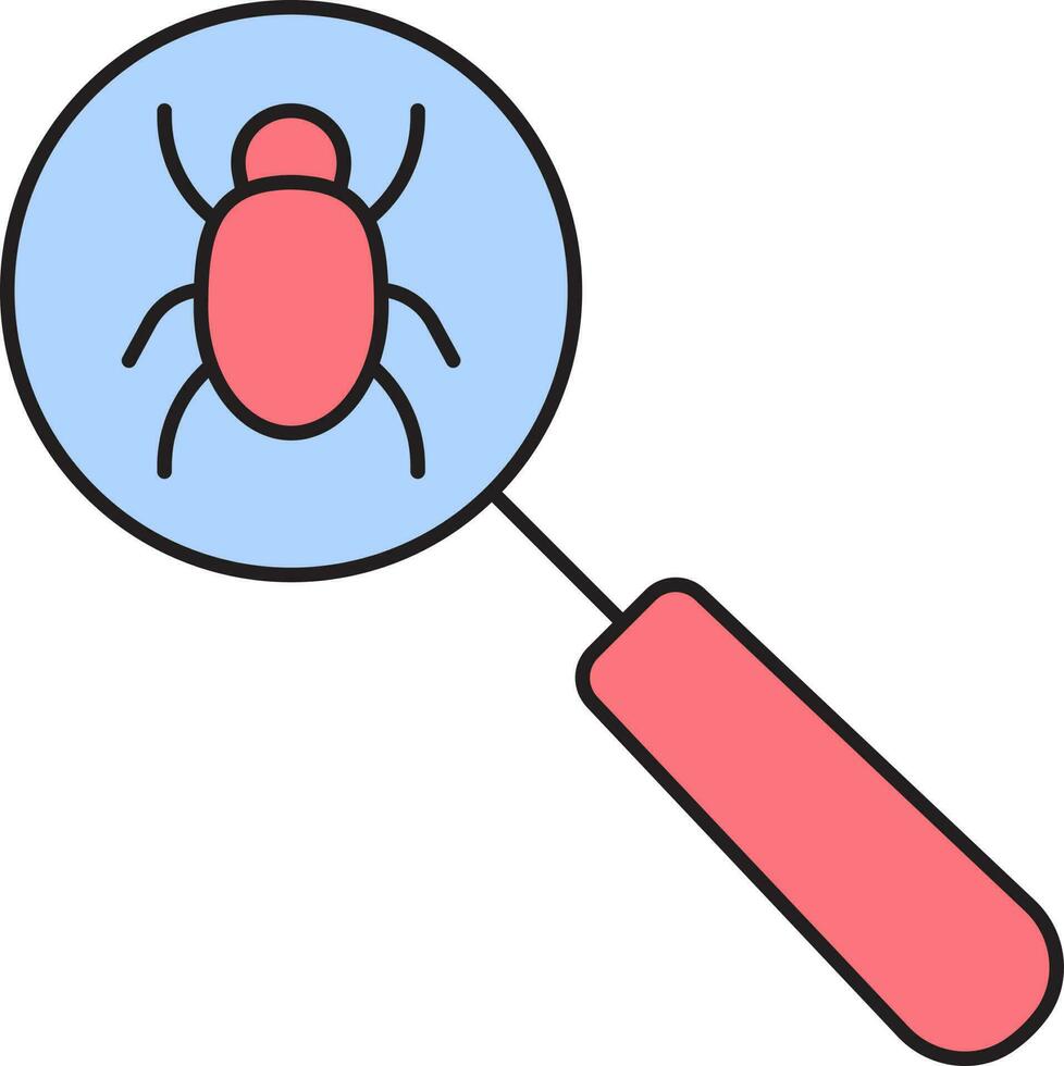 Search Bug Icon In Blue And Red Color. vector