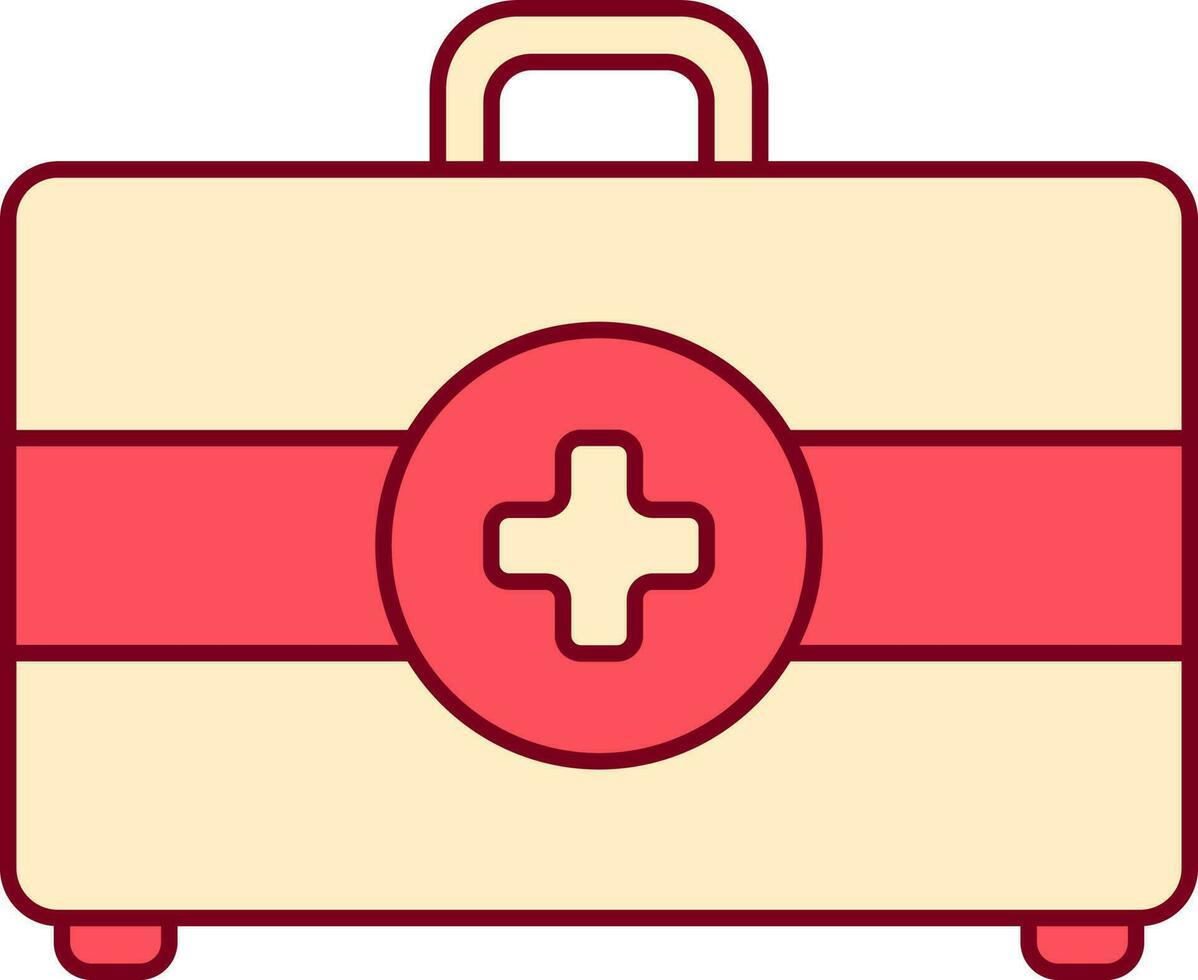 Doctor Or First Aid Bag Yellow And Red Icon. vector