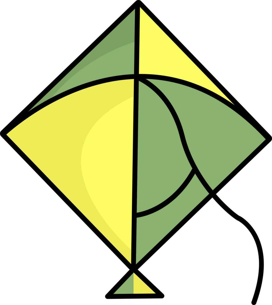 Green And Yellow Flying Kite Flat Icon. vector