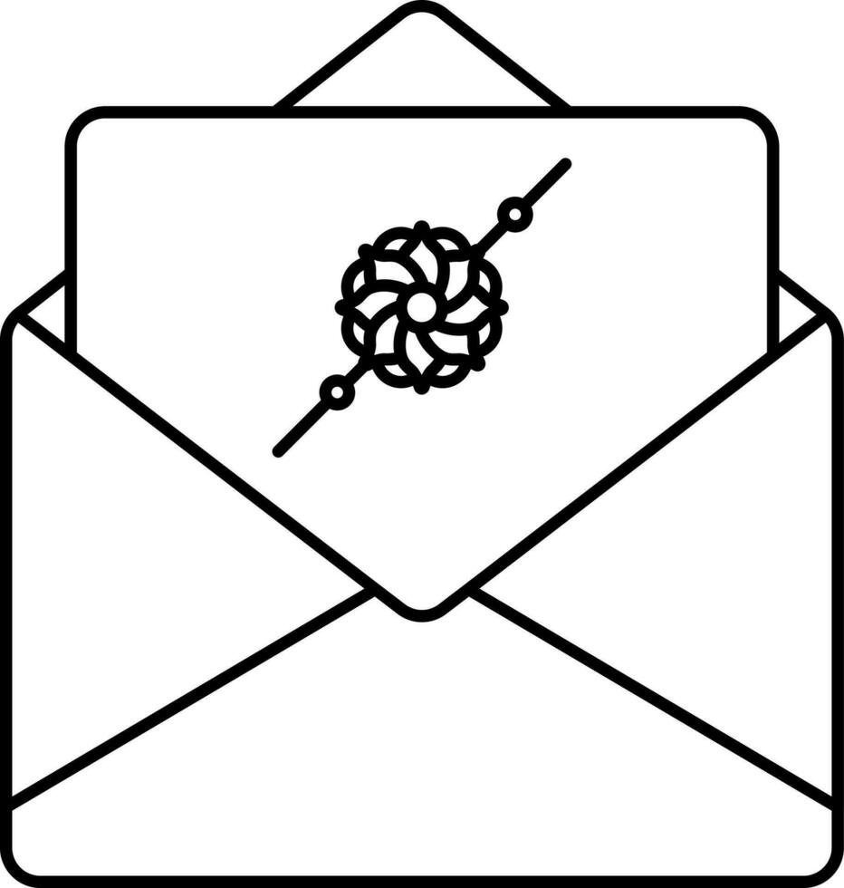 Floral Rakhi Message Card With Envelope Black Stroke Icon. vector