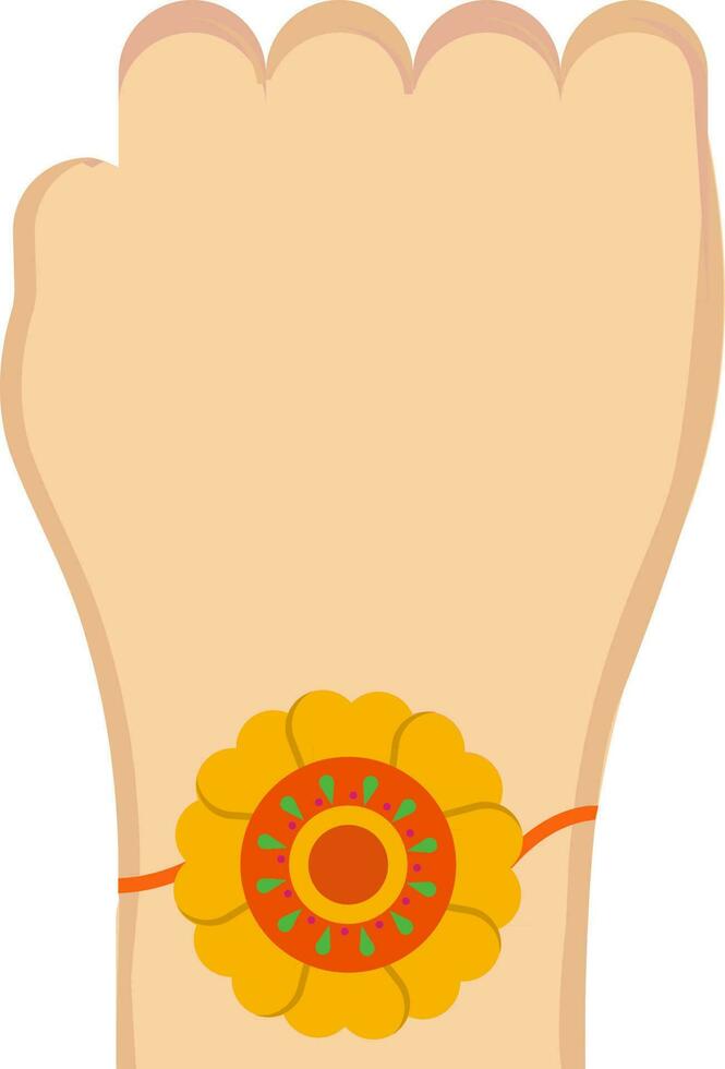 Close View Of Floral Rakhi Tied Hand Yellow Icon. vector