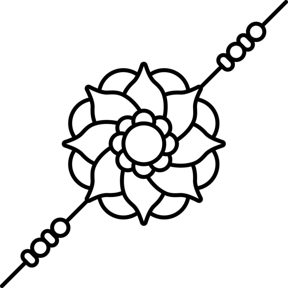 hermosa floral rakhi icono en negro línea Arte. vector