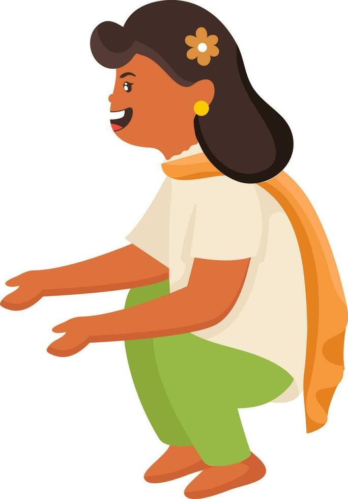 Side View Of Happiness Indian Girl Character In Sitting Pose. vector