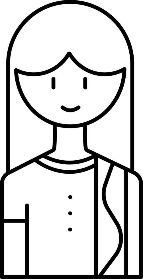 Isolated Young Cartoon Woman Black Stroke Icon. vector