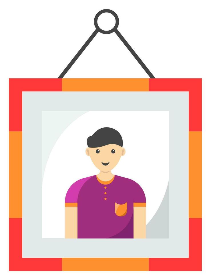 Smart Handsome Man Photo Frame Hang Colorful Sticker. vector