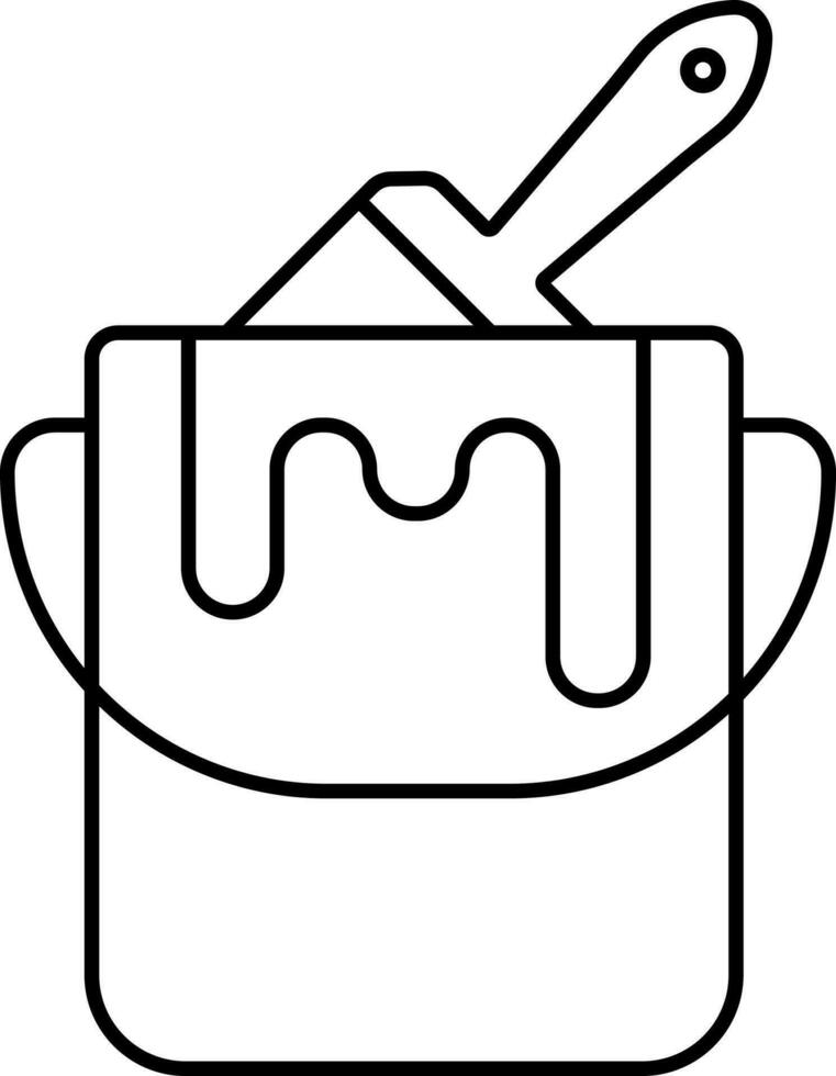 Paint Bucket With Brush Icon In Line Art. vector