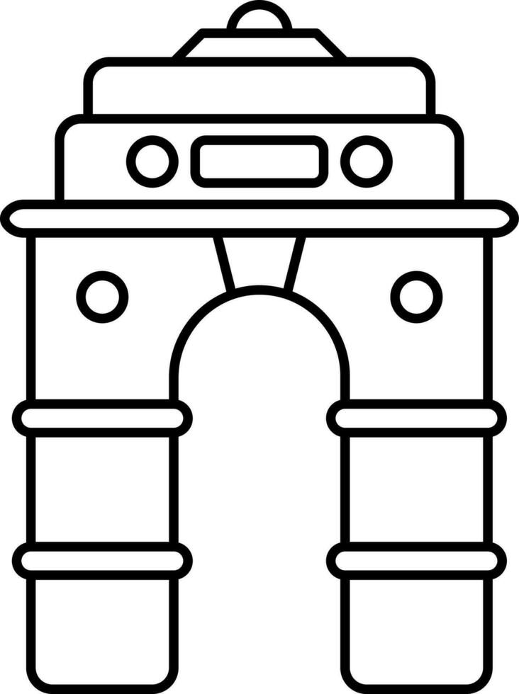 Black Stroke India Gate Icon Or Symbol. vector