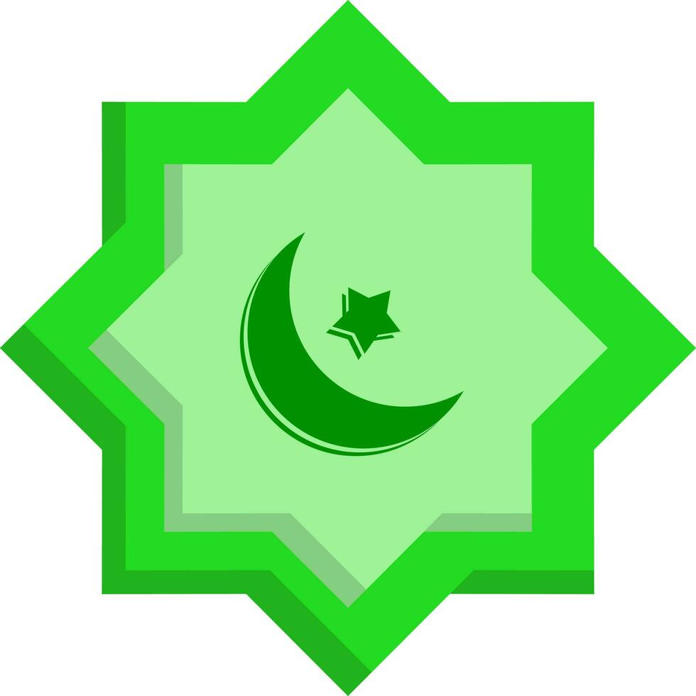 Rub El Hizb With Star And Crescent Moon Green Icon. vector