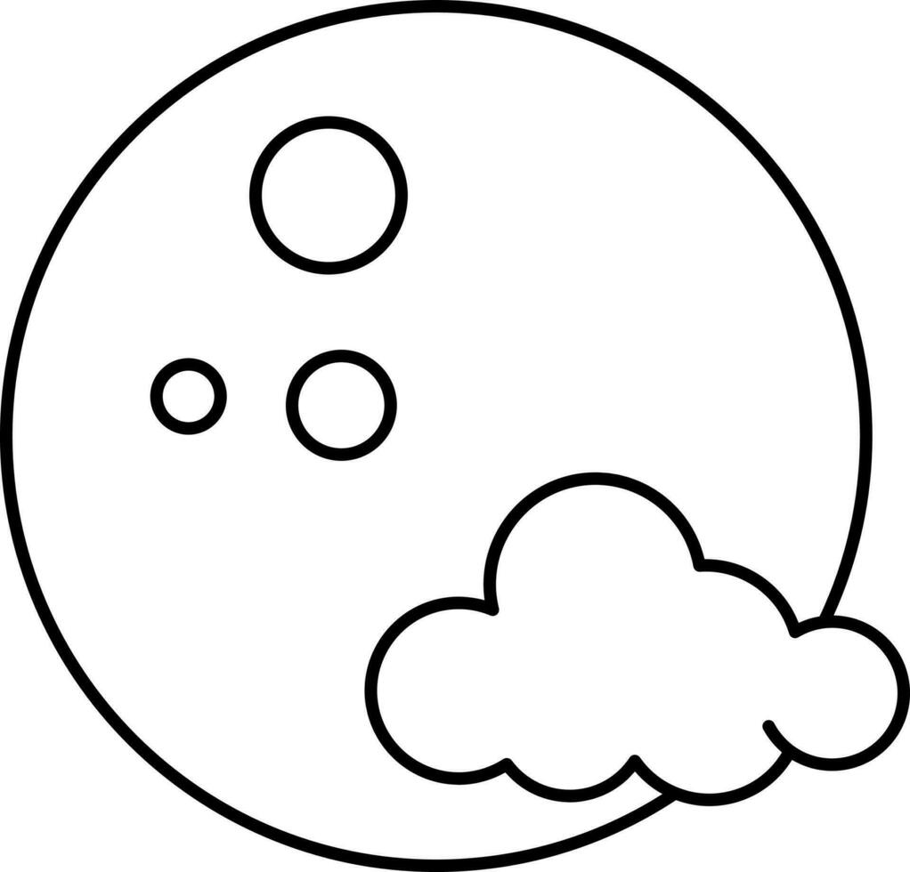 Black Stroke Illustration Of Full Moon With Cloud Icon. vector