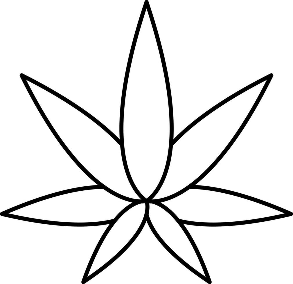 Black Linear Style Marijuana Leaf Icon. vector