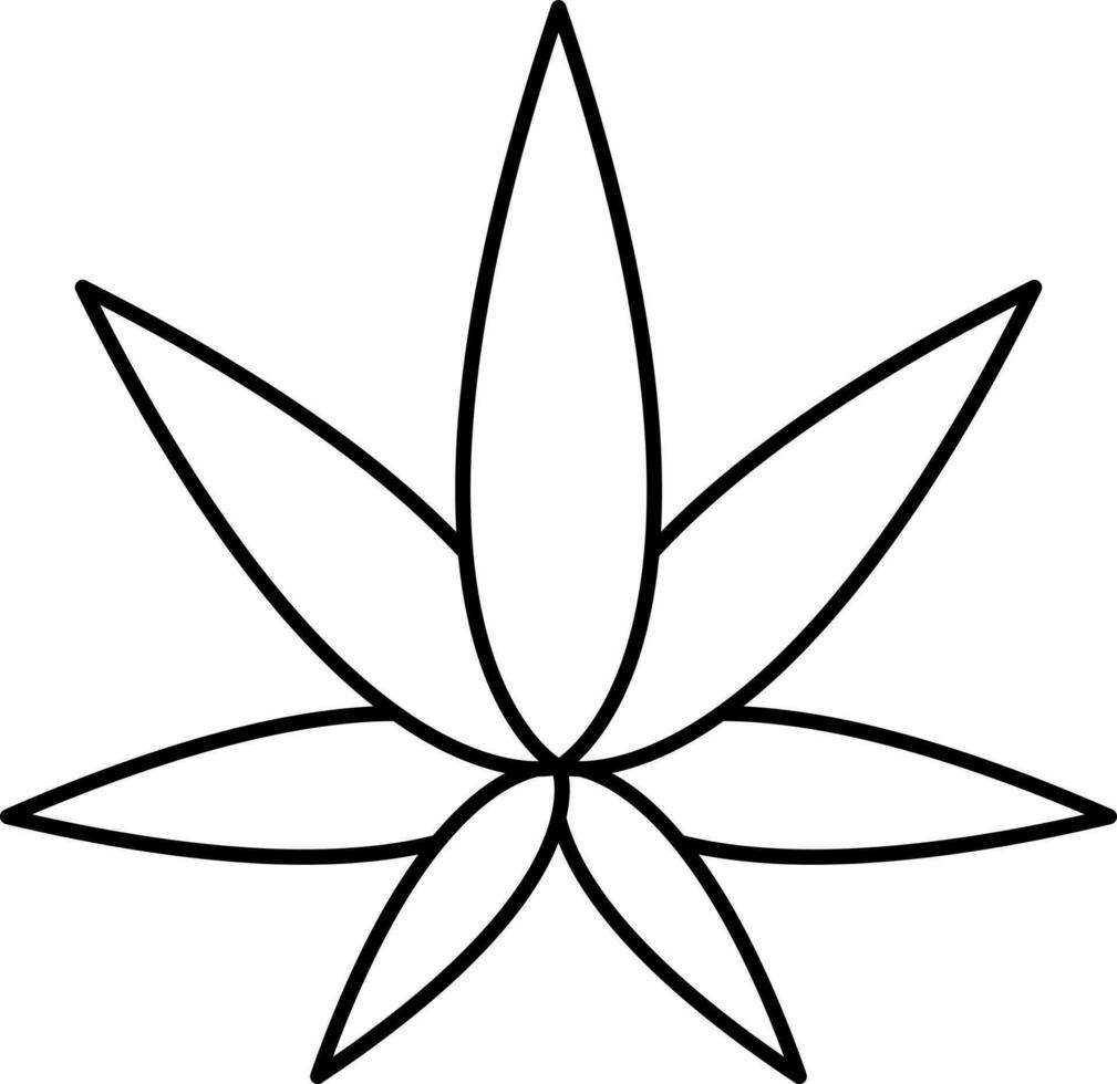 Black Linear Style Marijuana Leaf Icon. vector