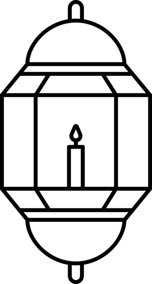 Candle Burning Arabic Lantern Icon In Black Outline. vector