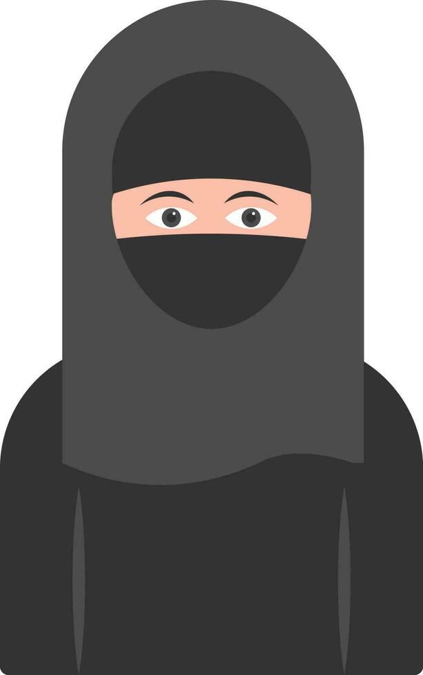Cartoon Muslim Lady Wearing Traditional Dress Flat Icon. vector