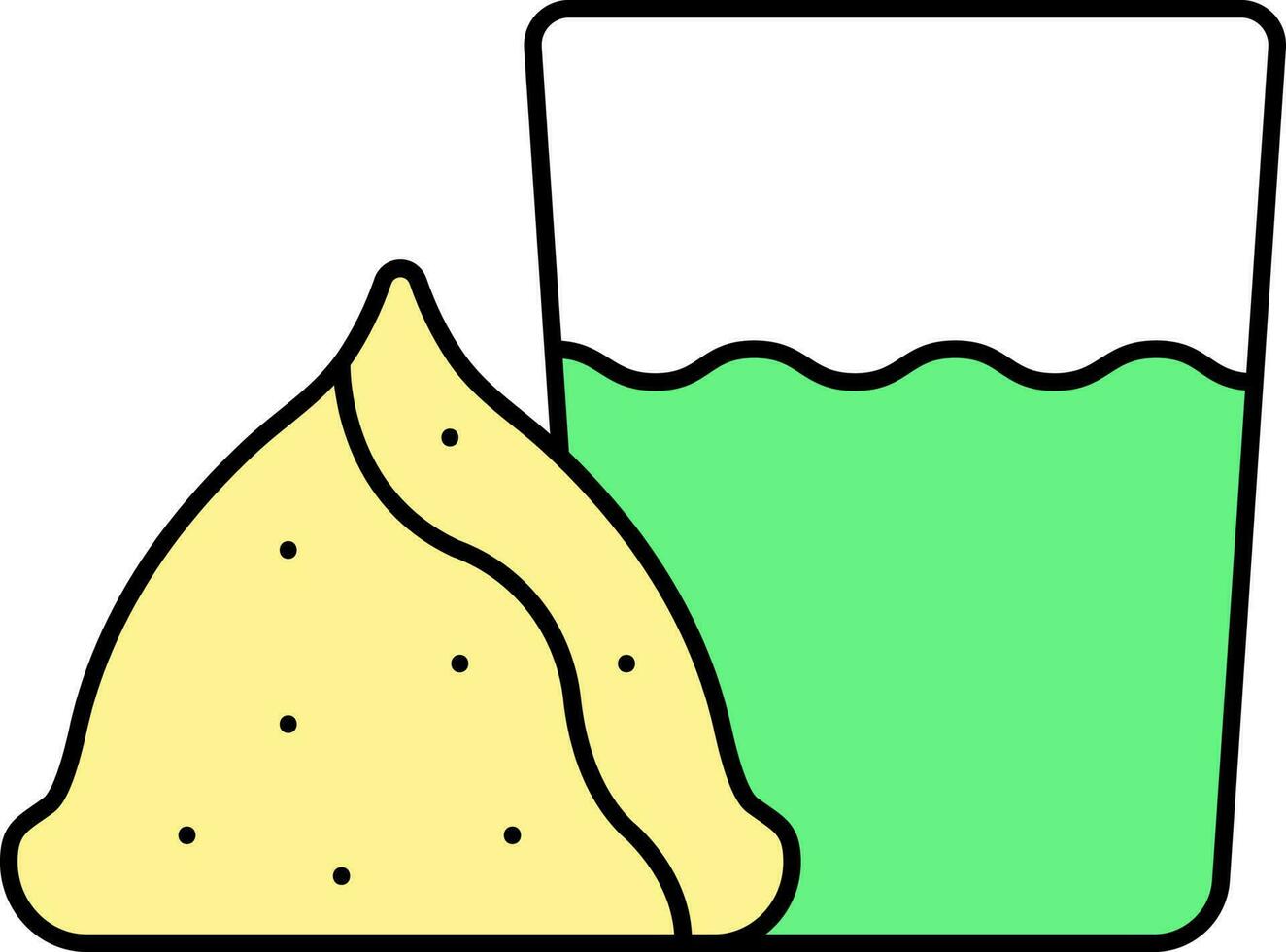Isolated Samosa With Drink Glass Green And Yellow Icon. vector